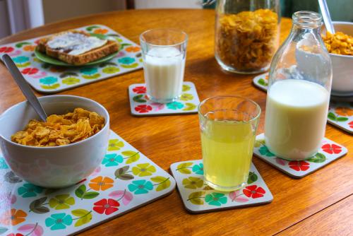 mid century poppy placemat and coasters