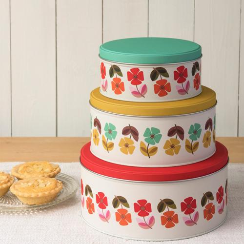 Set of 3 Mid Century Poppy cake tins