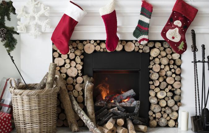 christmas stockings hanging by fireplace