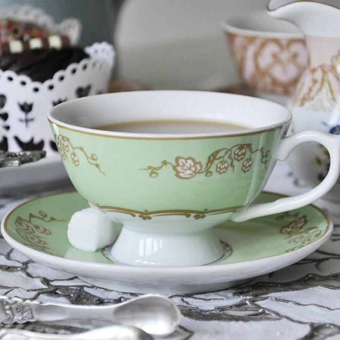 Green regency teacup and saucer