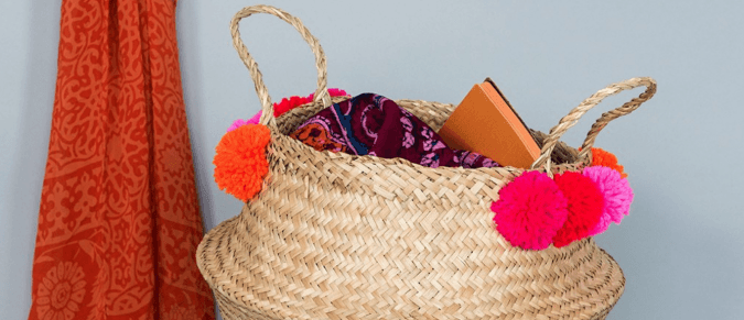 Pink pom pom belly basket