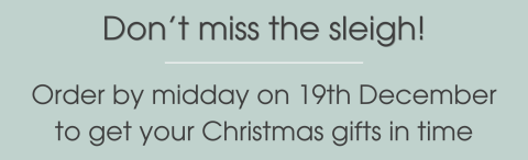 A banner with the text "Don't miss the sleigh! Order by midday on 19th December to get your Christmas gifts in time"