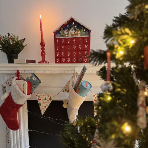 Christmas fireplace with stockings