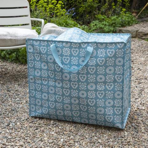 Blue storage bag outside