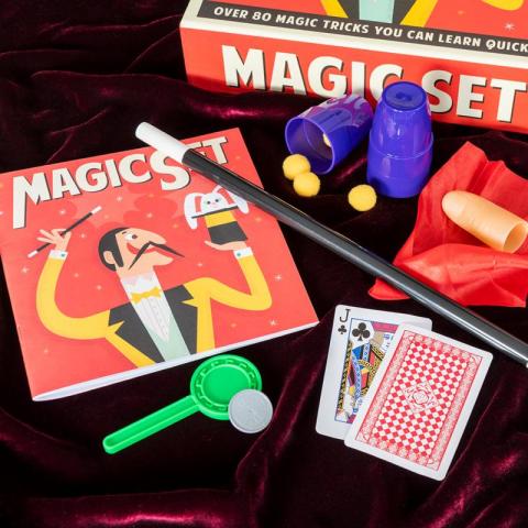 Magic wand and cards in magic set