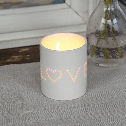 Love ceramic tea light holder