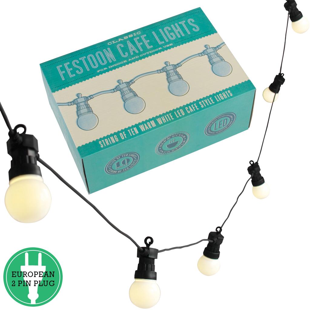 ﻿White Cafe Festoon Lights With European 2 Pin Plug | ﻿Rex London