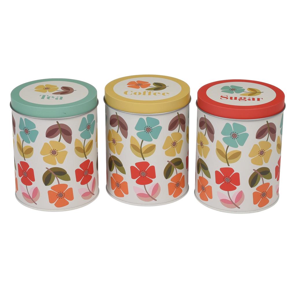 ﻿Mid Century Poppy Set Of 3 Tea Coffee Sugar Tins | ﻿Rex London