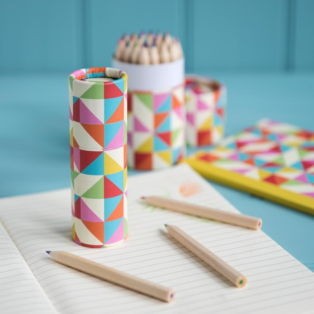 ﻿Set Of 12 Colouring Pencils Multicolour Geometric Design | ﻿Rex London