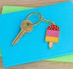 Ice lolly keyring on table with key attached