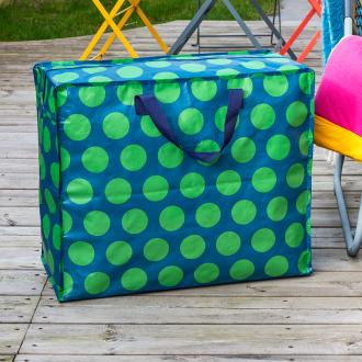 Recycled plastic jumbo storage bag green circles dark blue background