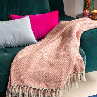 Large Coral Herringbone Throw 