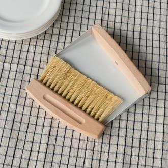 Wooden Table Brush And Pan Set - Soft Grey