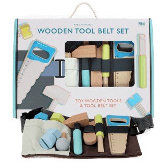 Wooden tools and tool belt playset