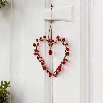 Handmade beaded heart decoration (7x7cm) - Red