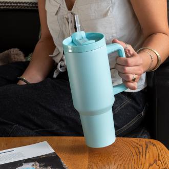 Travel tumbler with handle (1.2Ltr) - Eggshell blue