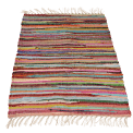 Multicoloured handloomed cotton rug laid flat