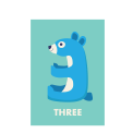 Bear 'three' Birthday Card
