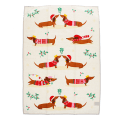 festive sausage dog cotton tea towel