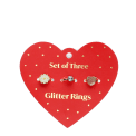 Glitter rings on heart card (set of 3)