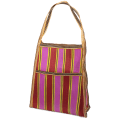 Recycled woven bag with side pocket - Yellow, pink, red