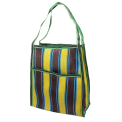 Recycled woven bag with side pocket - Brown, yellow, teal