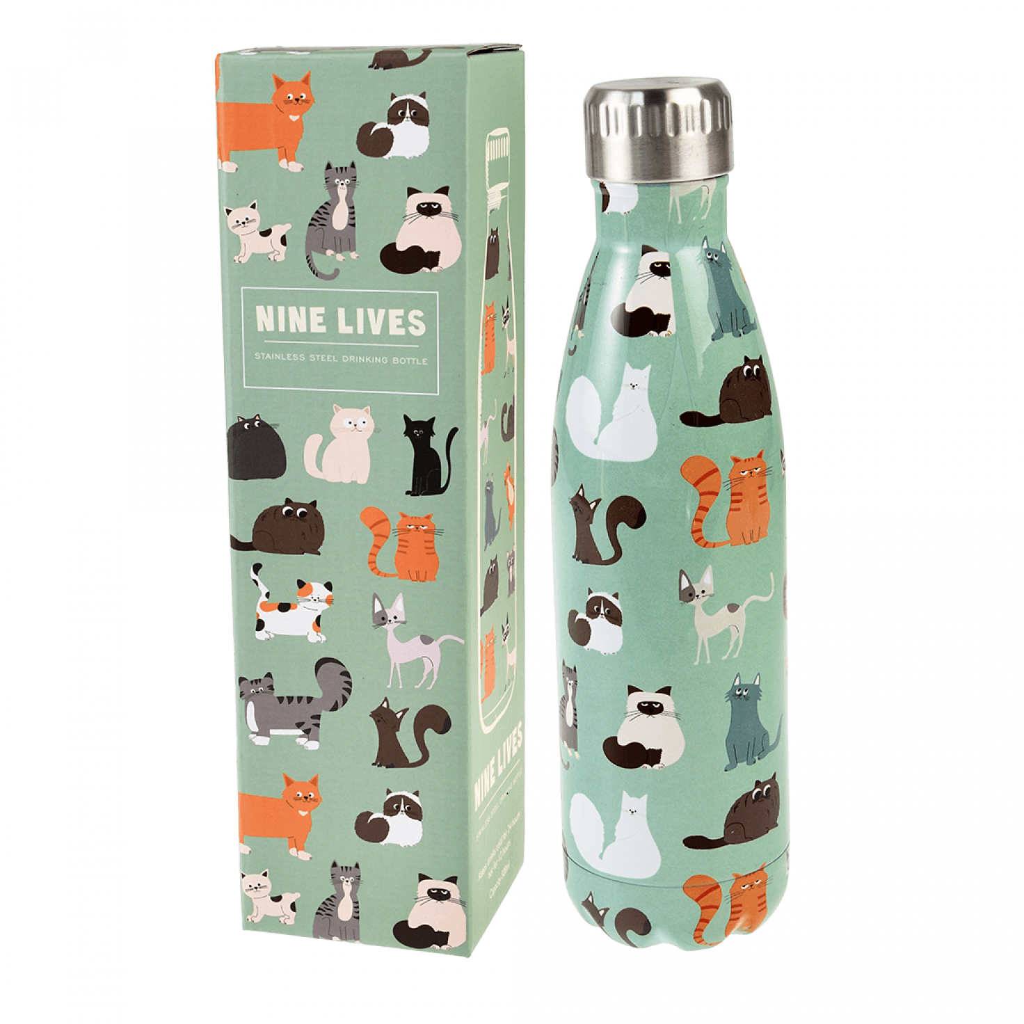 ﻿Nine Lives Stainless Steel Bottle 500ml | ﻿Rex London