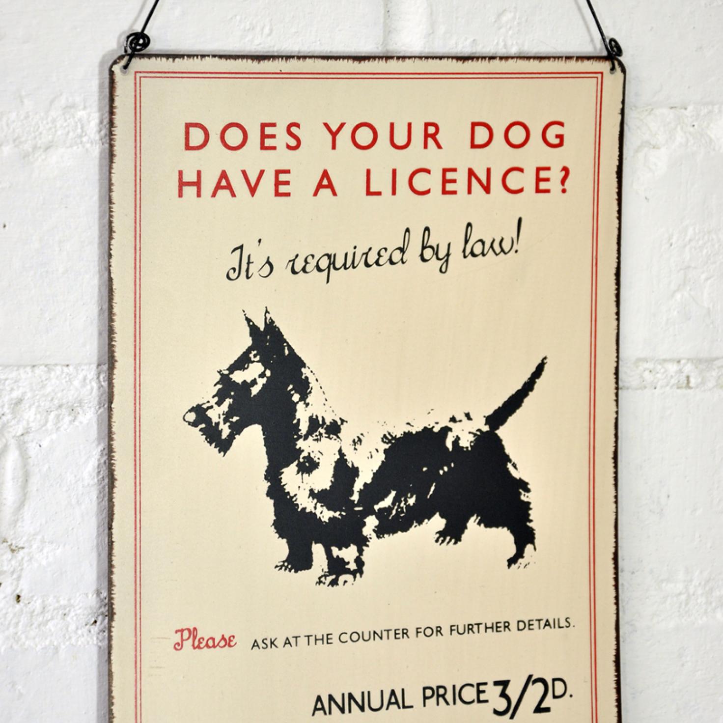 ﻿Vintage Dog Licence Metal Sign | ﻿Rex London