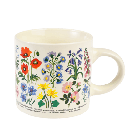 Ceramic mug in white with print of wild flowers