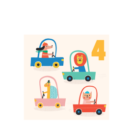 Driving Animals 'four' Birthday Card