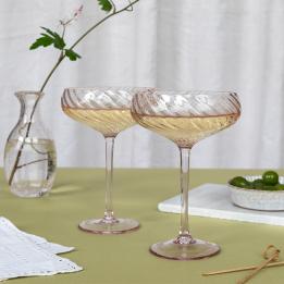 Scalloped coupe cocktail glasses 250ml (set of 2) - Pink