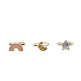 Glitter rings on star card (set of 3)