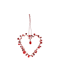 Handmade beaded heart decoration (7x7cm) - Red