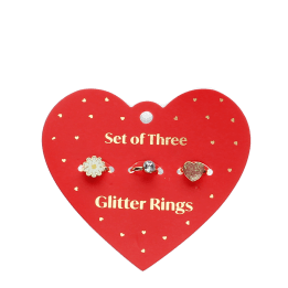 Glitter rings on heart card (set of 3)