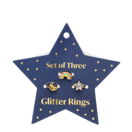 Glitter rings on star card (set of 3)