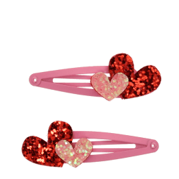 Glitter hair clips (set of 2) - Love Hearts