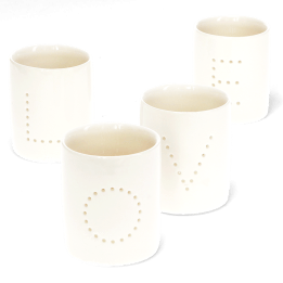 Glossy ceramic tealight holders (set of 4) - LOVE