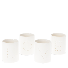 Glossy ceramic tealight holders (set of 4) - LOVE