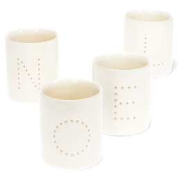 Glossy ceramic tealight holders (set of 4) - NOEL