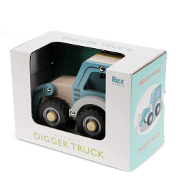 Wooden push along vehicle toy - Digger truck (blue)