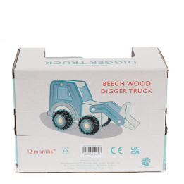 Wooden push along vehicle toy - Digger truck (blue)