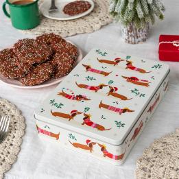 Mince pie storage tin - Festive Sausage Dog