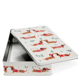 Mince pie storage tin - Festive Sausage Dog