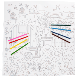 Large colouring poster with pencils - On the Farm