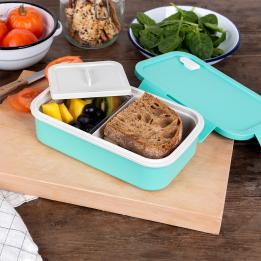 Double wall lunch box with divider - aqua