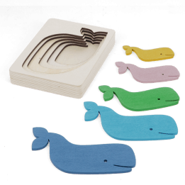 Wooden layered puzzle (5 pieces) - Whale