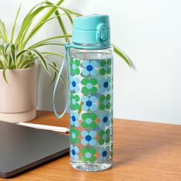 Drinks bottle with push button lid 700ml - Blue and green daisy