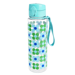 Drinks bottle with push button lid 700ml - Blue and green Daisy