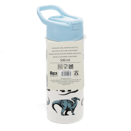 Stainless steel bottle with push button lid 500ml - Dinosaur