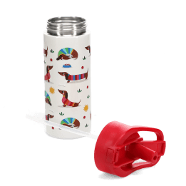 Stainless steel bottle with push button lid 500ml - Sunny Sausage Dog